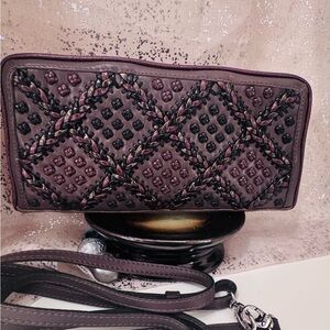 Brighton Brown Leather Quilted  Shoulder/ Crossbody Wallet-size bag with Beads